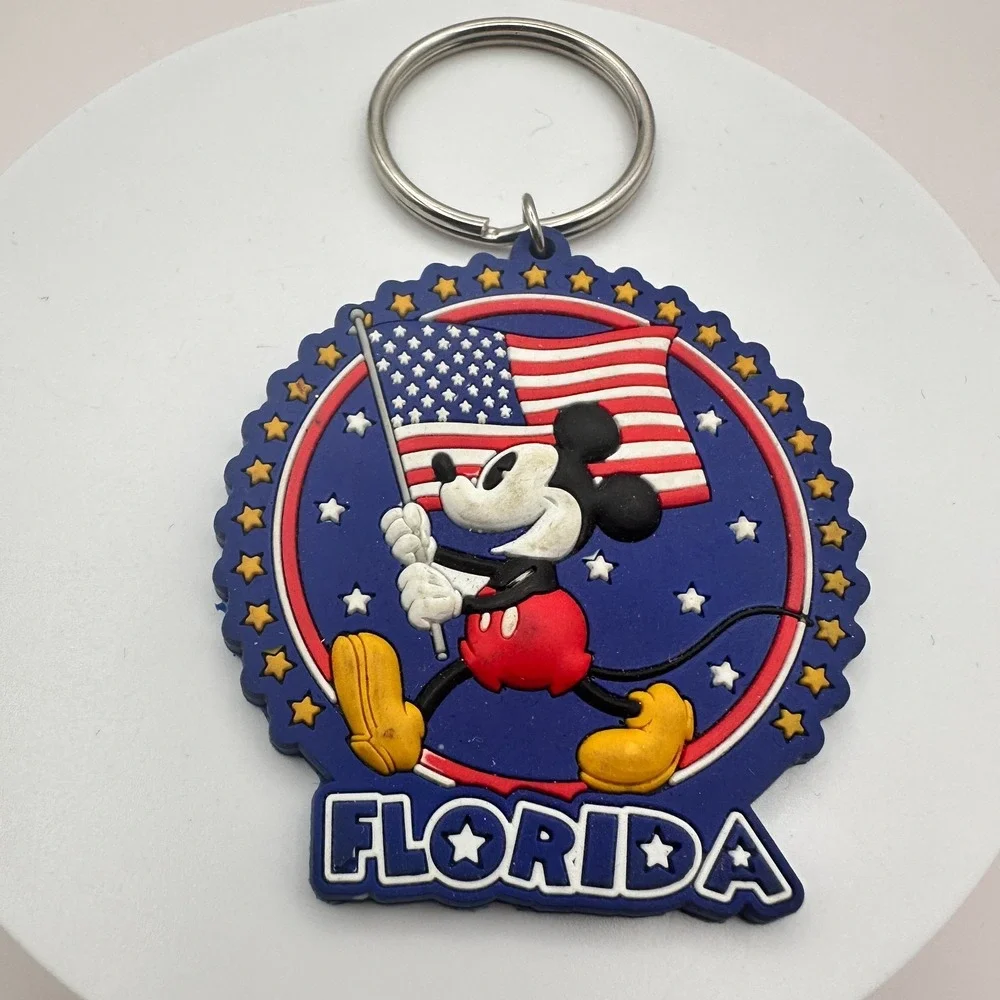 VTG 90s‎ Disney Mickey Mouse Florida American Flag Rubber Keychain Jerry Leigh